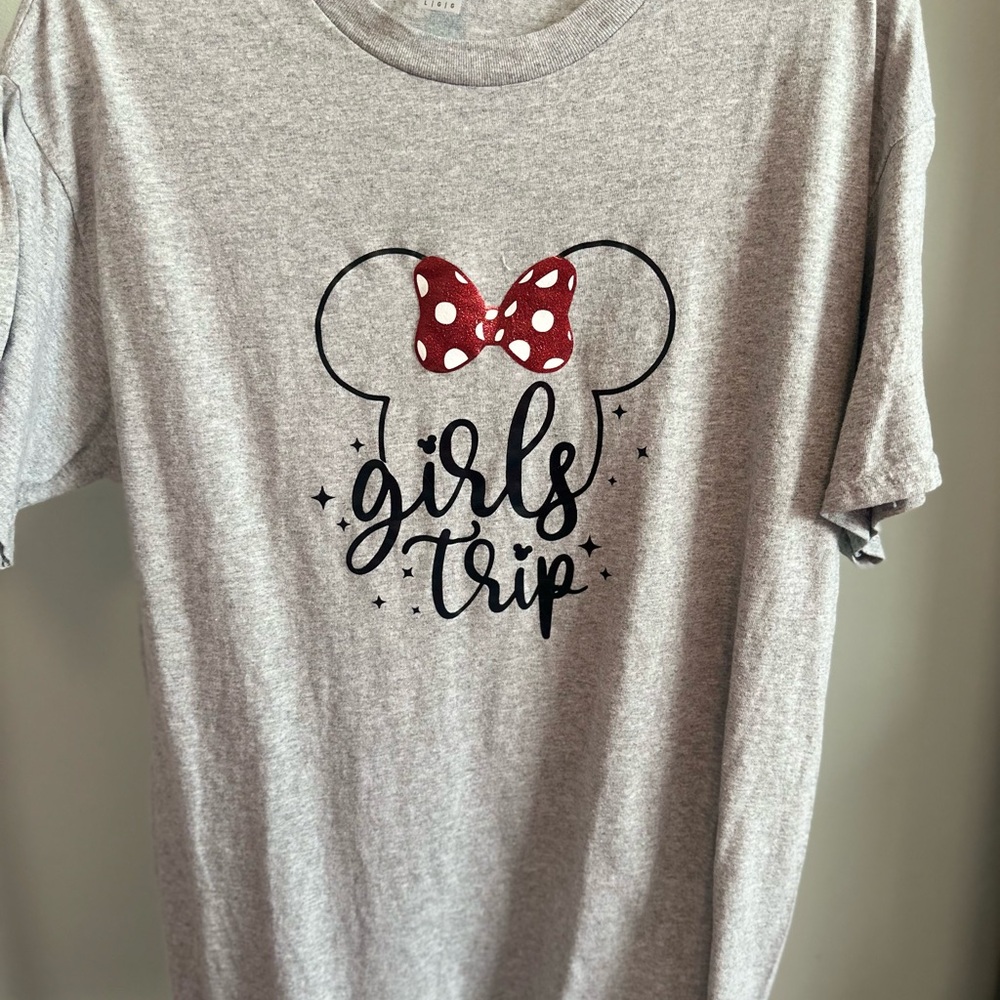 (2) Gray “Girls' Trip” T-Shirt with Minnie bow